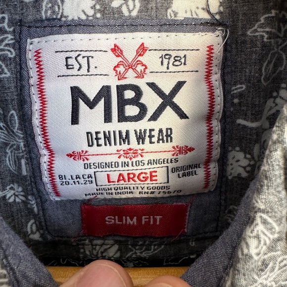 MBX Denim Wear Men's Slim Fit Inside-Out Short Sleeve Button Up Shirt Size Large - Picture 3 of 15